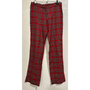 Bulldog Vintage 90s Plaid Red Flare Grunge Raw Hem Pants